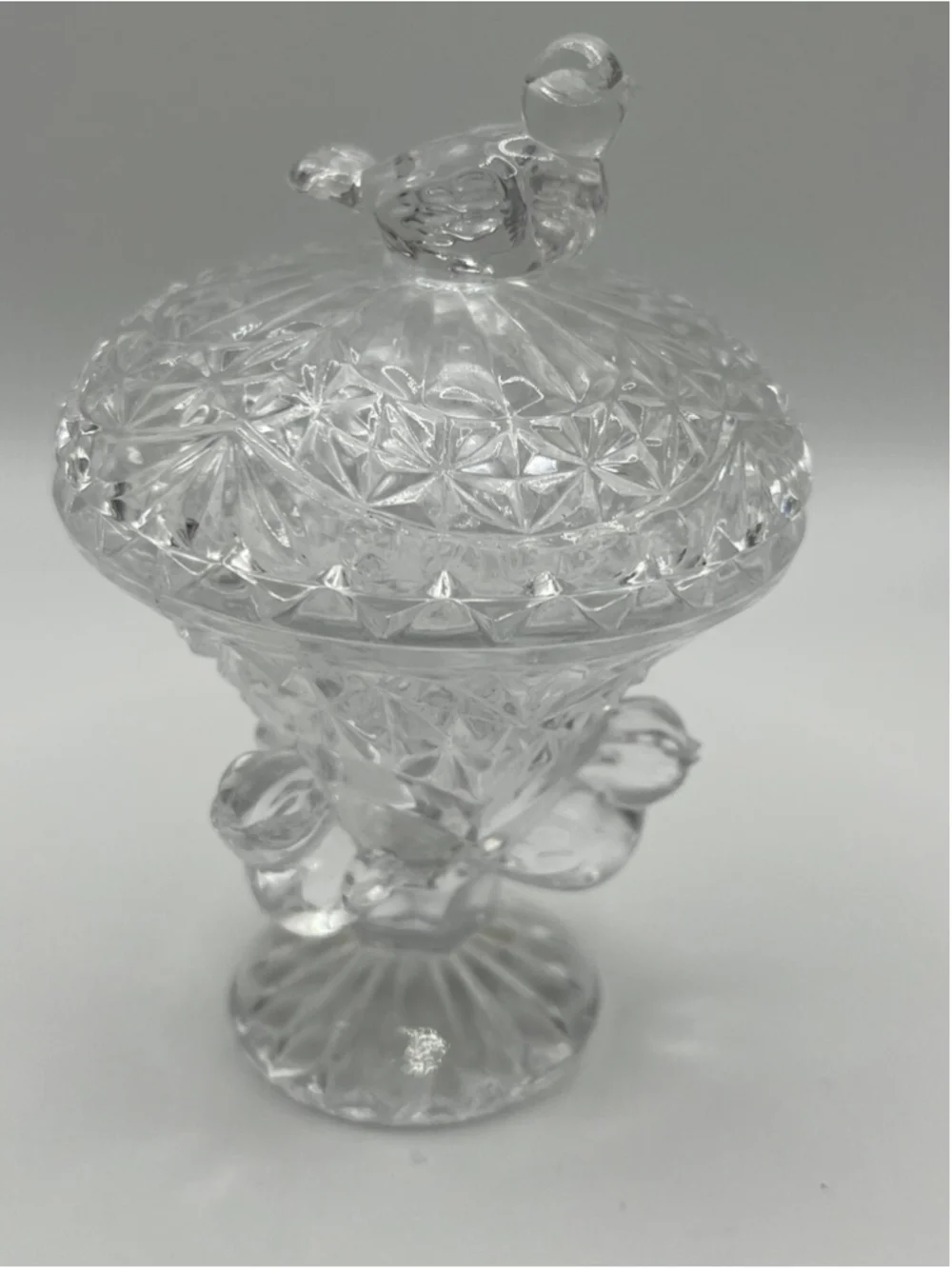 Vintage Hofbauer Byrdes Small Covered Bird Bath Pedestal Trinket Dish Crystal